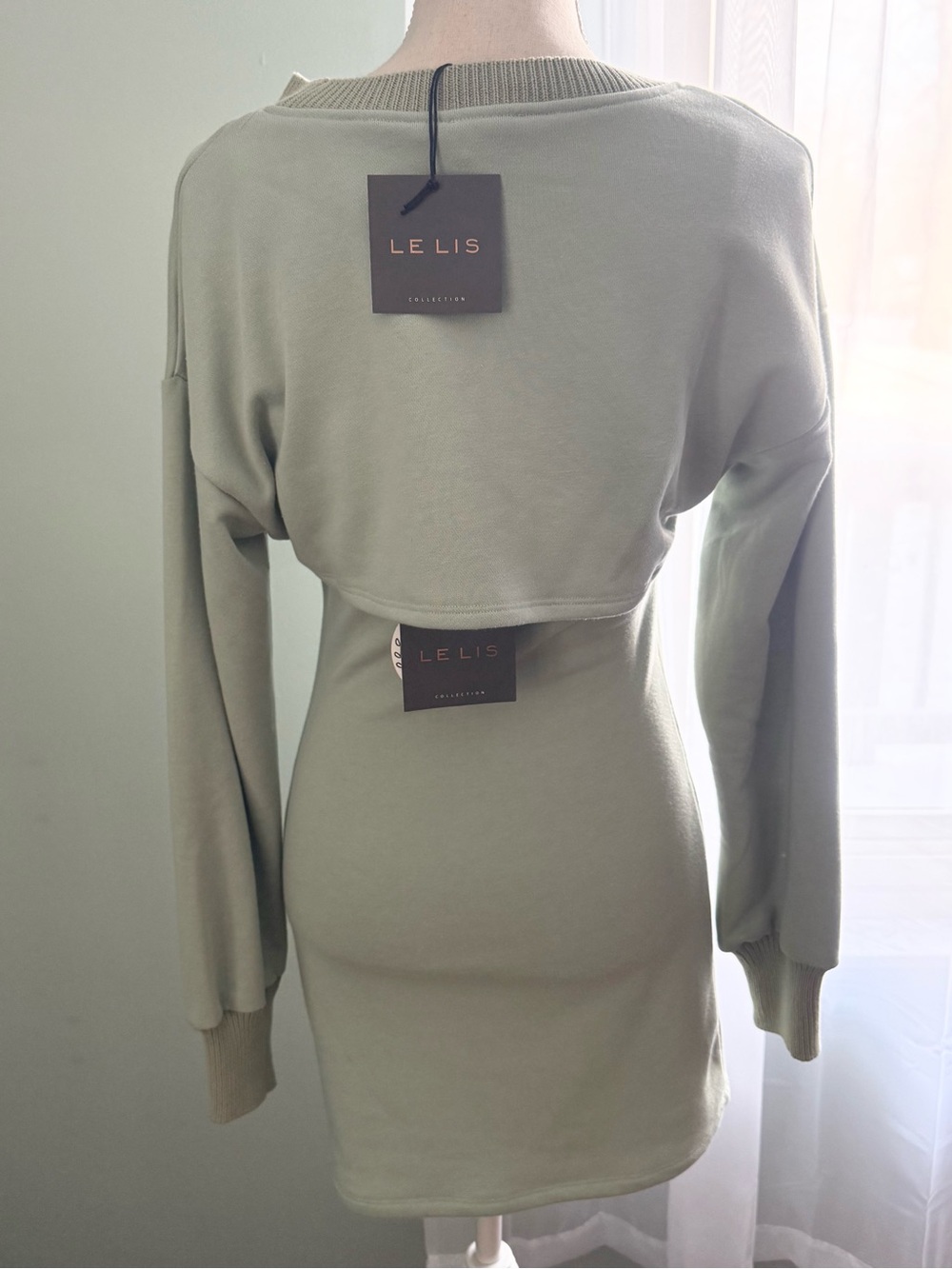 π Le Lis 2 Piece Light Green Tank Dress with Long Sleeve Crop Top / Small / NWT! - Picture 2 of 7